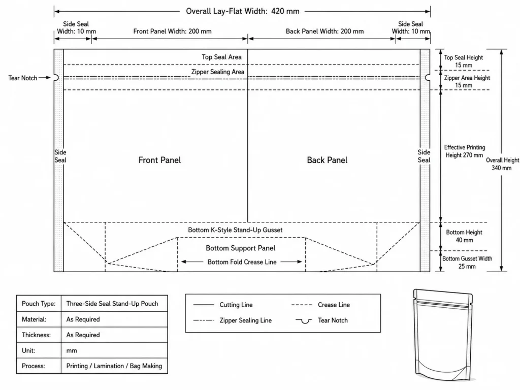 stand-up pouches dimensions
