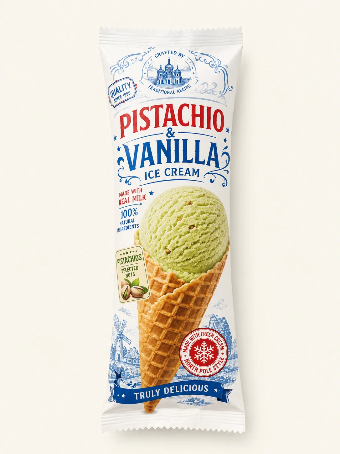 Frozen food packaging pouches for ice cream products