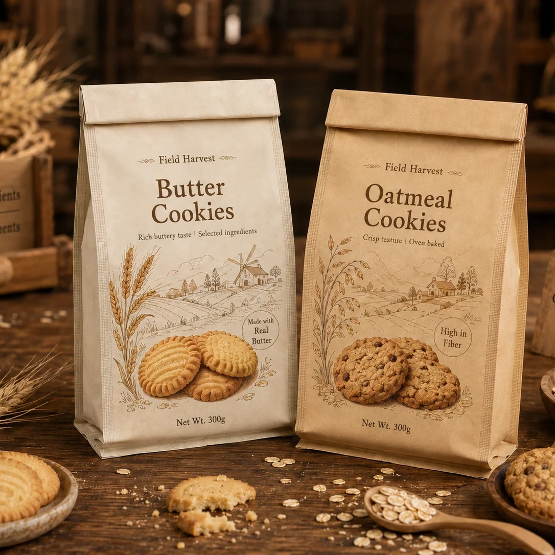 Custom quad seal flexible packaging pouches