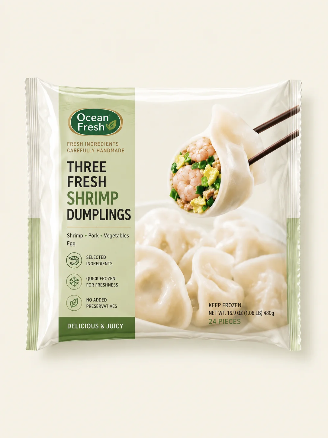 Flexible packaging for frozen food and frozen dumplings