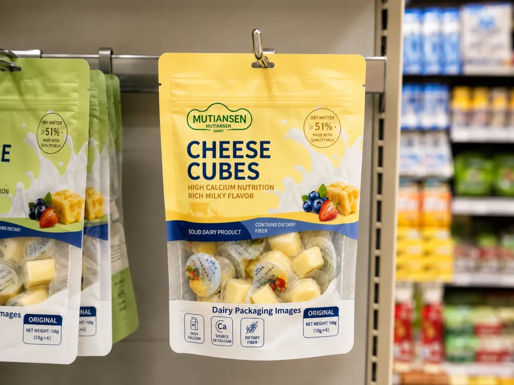 Dairy product packaging bags for sliced and portioned cheese