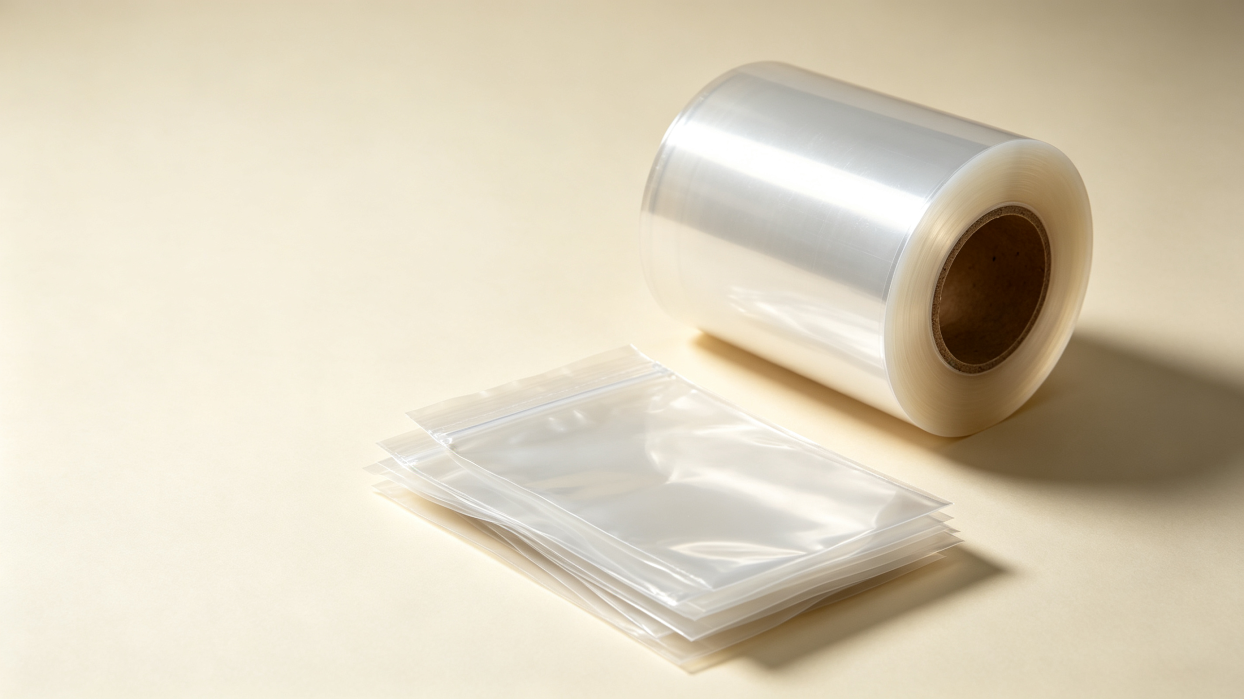 Roll of clear EVOH high-barrier film with sample pouches
