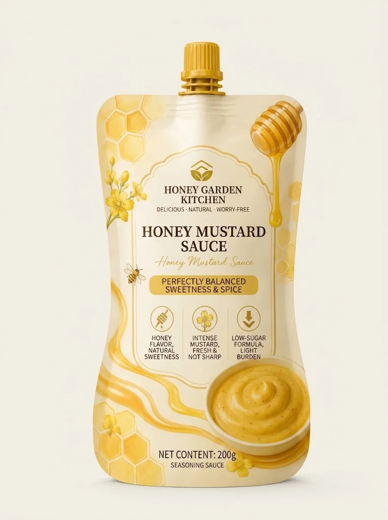 Condiment packaging bags for honey mustard sauce