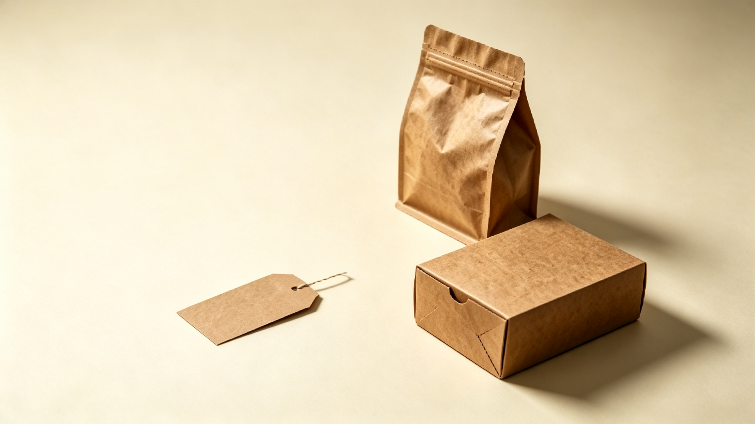 Brown kraft paper stand-up pouch, kraft box and paper hang tag
