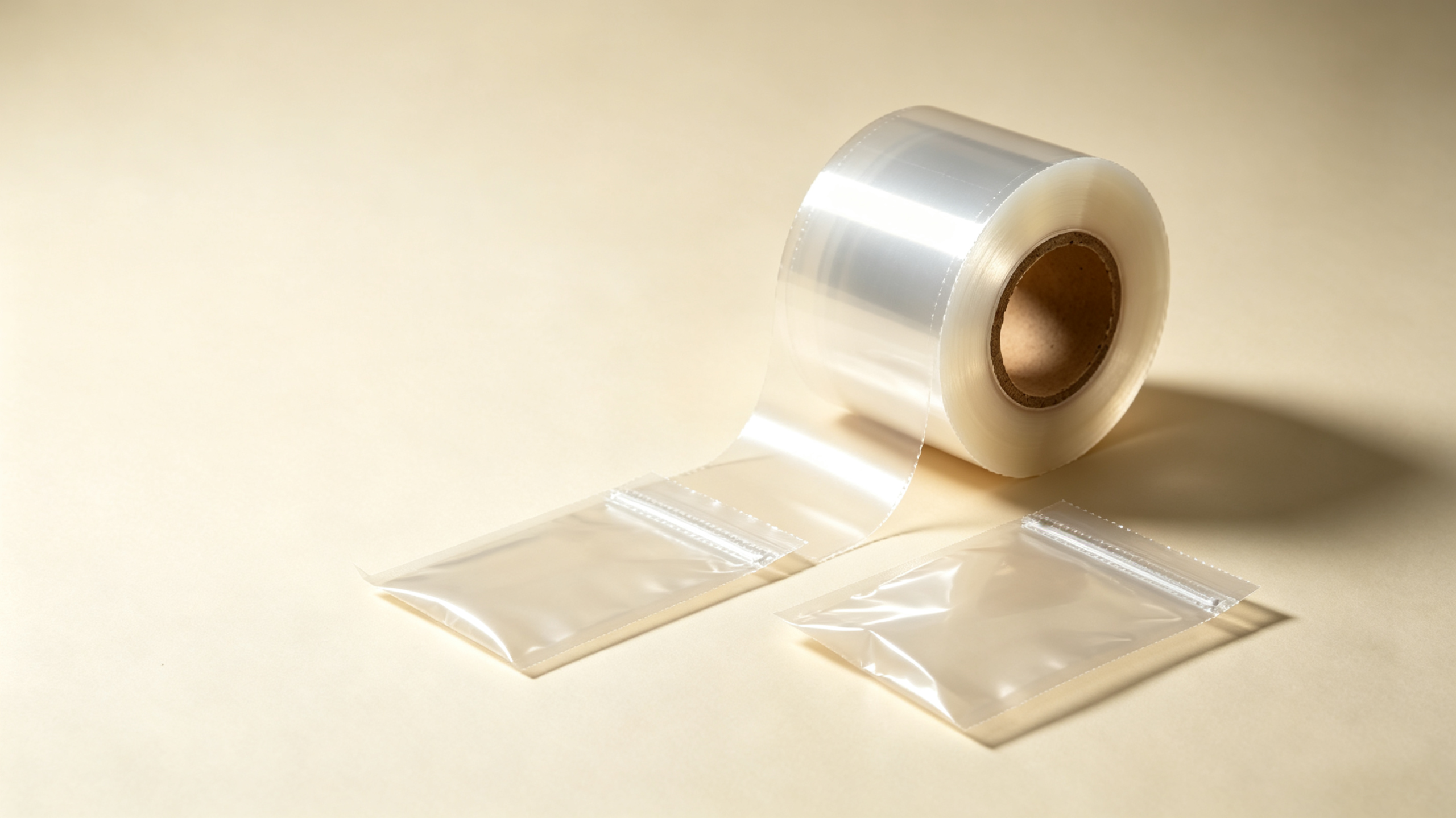 Roll of clear PET film with transparent sample pouches