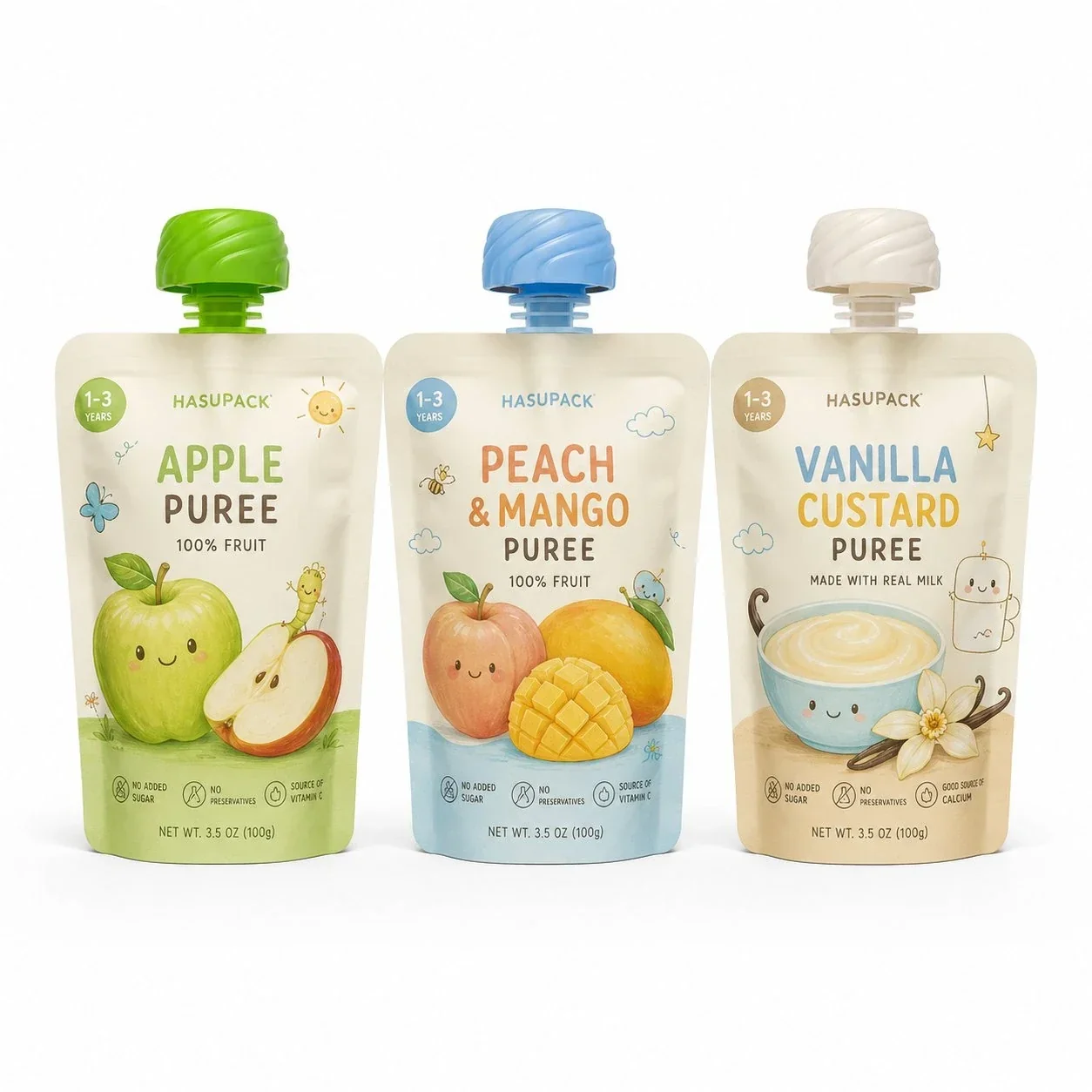 Food-Grade 121 degree C Retort Fruit Puree Spout Pouch Customization: BPA-Free, Aluminum-Foil-Free High-Barrier Stand-Up Spout Pouch for Baby Food packaging view