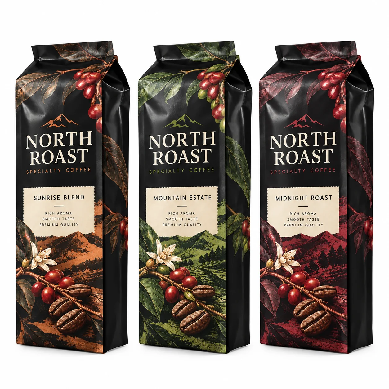 quad seal coffee bags printed series