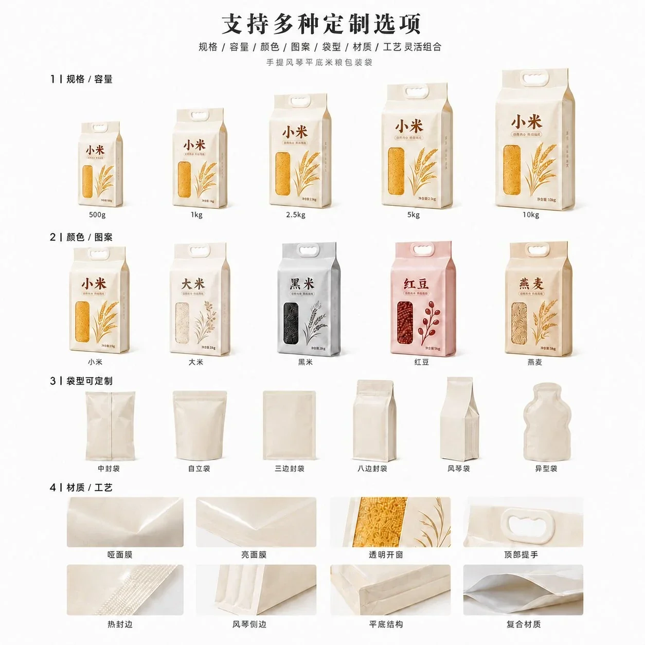 Millet Pouches, Rice Pouches, Grain and Cereal Pouches, Custom Packaging from the Source Manufacturer packaging view