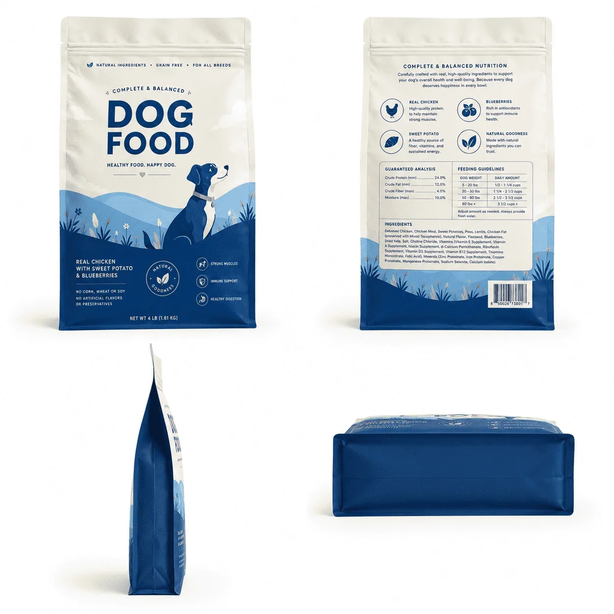 Custom Dog and Cat Food Pouches, Pet Treat Pouches, Pet Freeze-Dried Treat Pouches packaging view