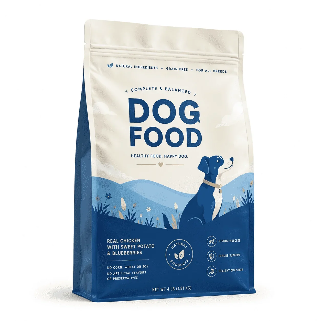 Custom Dog and Cat Food Pouches, Pet Treat Pouches, Pet Freeze-Dried Treat Pouches packaging view