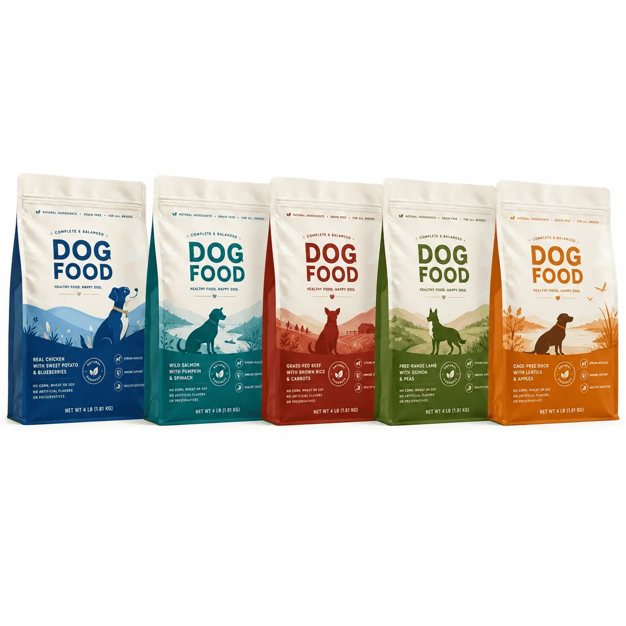 Custom Dog and Cat Food Pouches, Pet Treat Pouches, Pet Freeze-Dried Treat Pouches packaging view