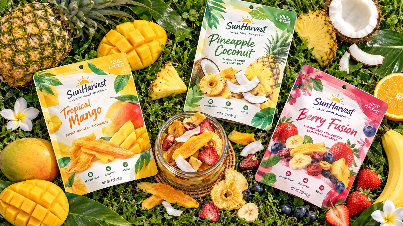 Dried fruit packaging solutions for mango pineapple coconut and mixed fruit snacks