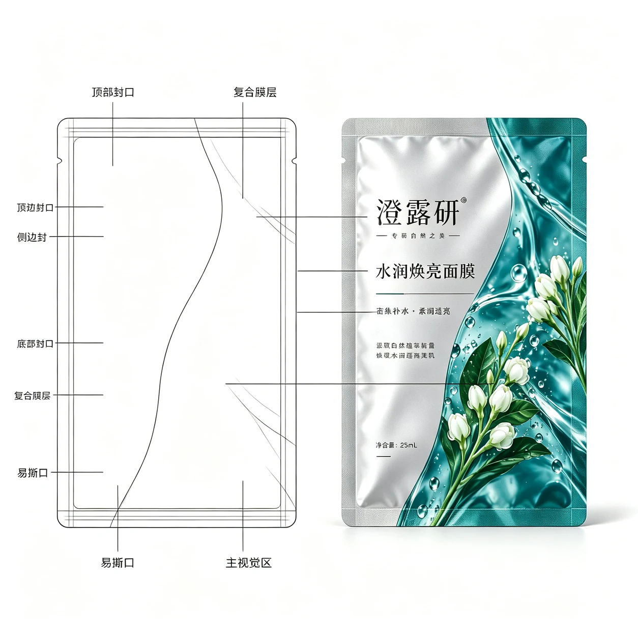 Facial mask packaging pouches - structure drawing