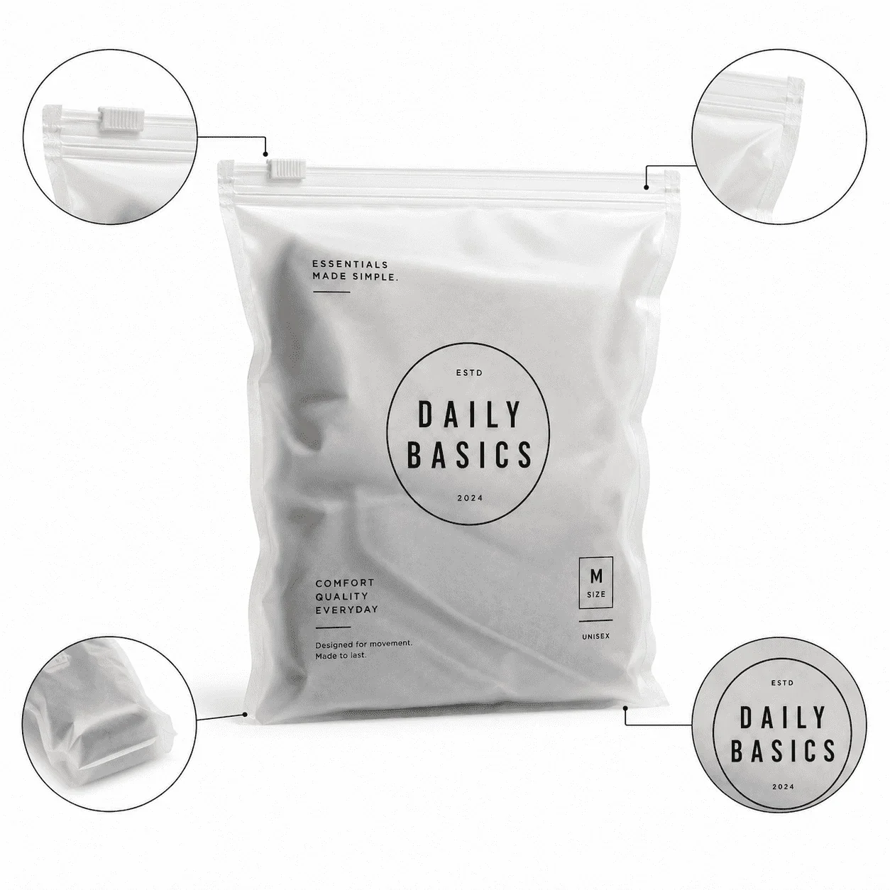 Custom Premium Garment Zipper Pouches, Clothing and Trouser Zipper Bags Manufacturer packaging view