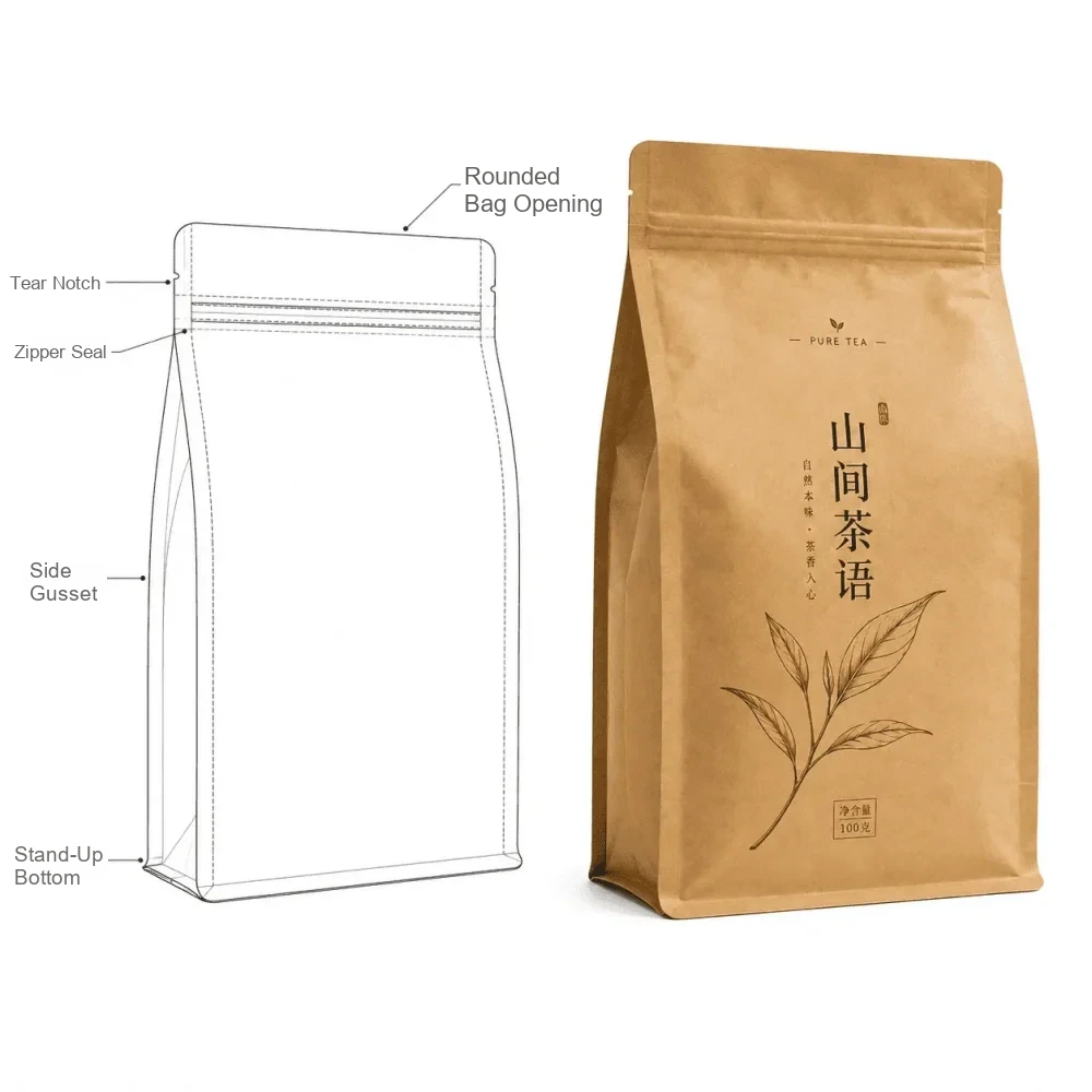 Custom Kraft Pouches, Tea Pouches, Nut and Snack Pouches, Coffee Pouches, Kraft Resealable Pouches - Image 4