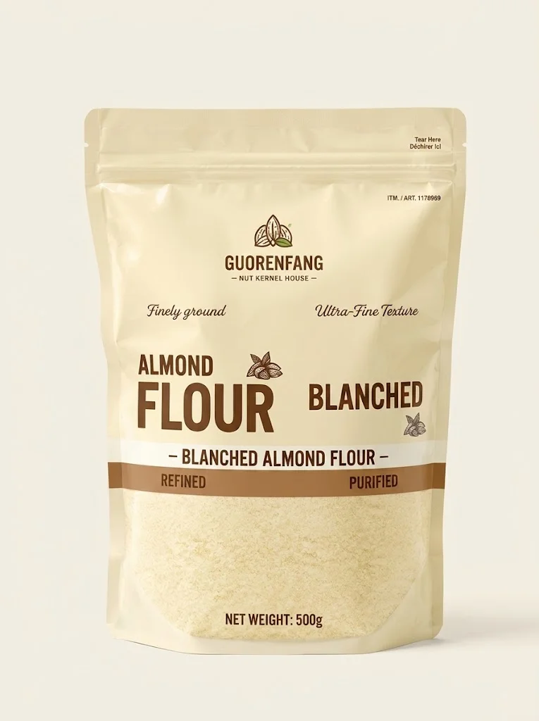 Agricultural product packaging pouches for blanched almond flour