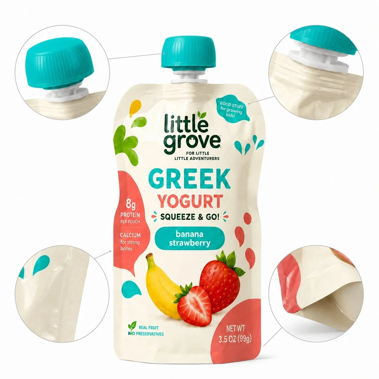Children's Yogurt Spout Pouch Customization: Food-Grade Yogurt Pouch, Fruit Puree Spout Pouch with Spout for Baby Food packaging view