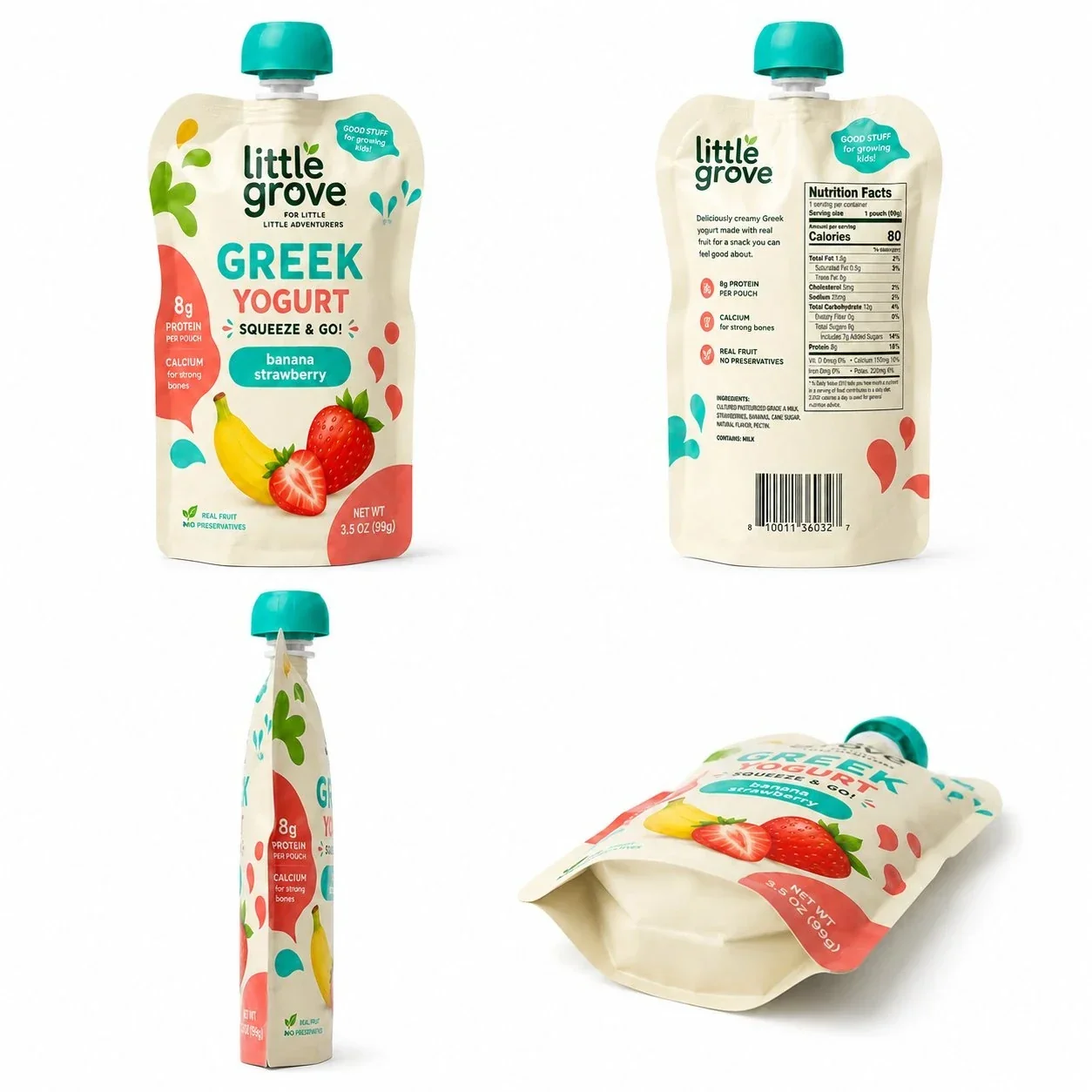 Children's Yogurt Spout Pouch Customization: Food-Grade Yogurt Pouch, Fruit Puree Spout Pouch with Spout for Baby Food packaging view