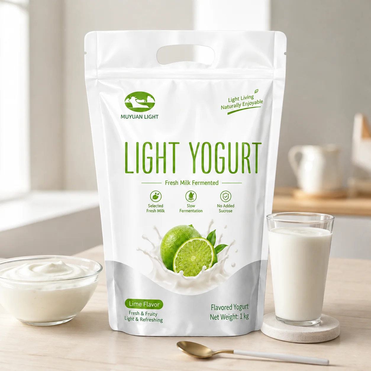 Milk and dairy stand-up pouches shown in a retail application