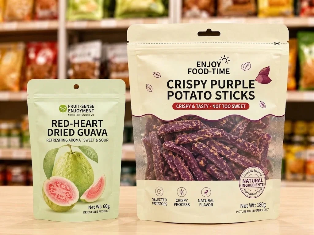 Custom stand-up pouches for mixed snack products