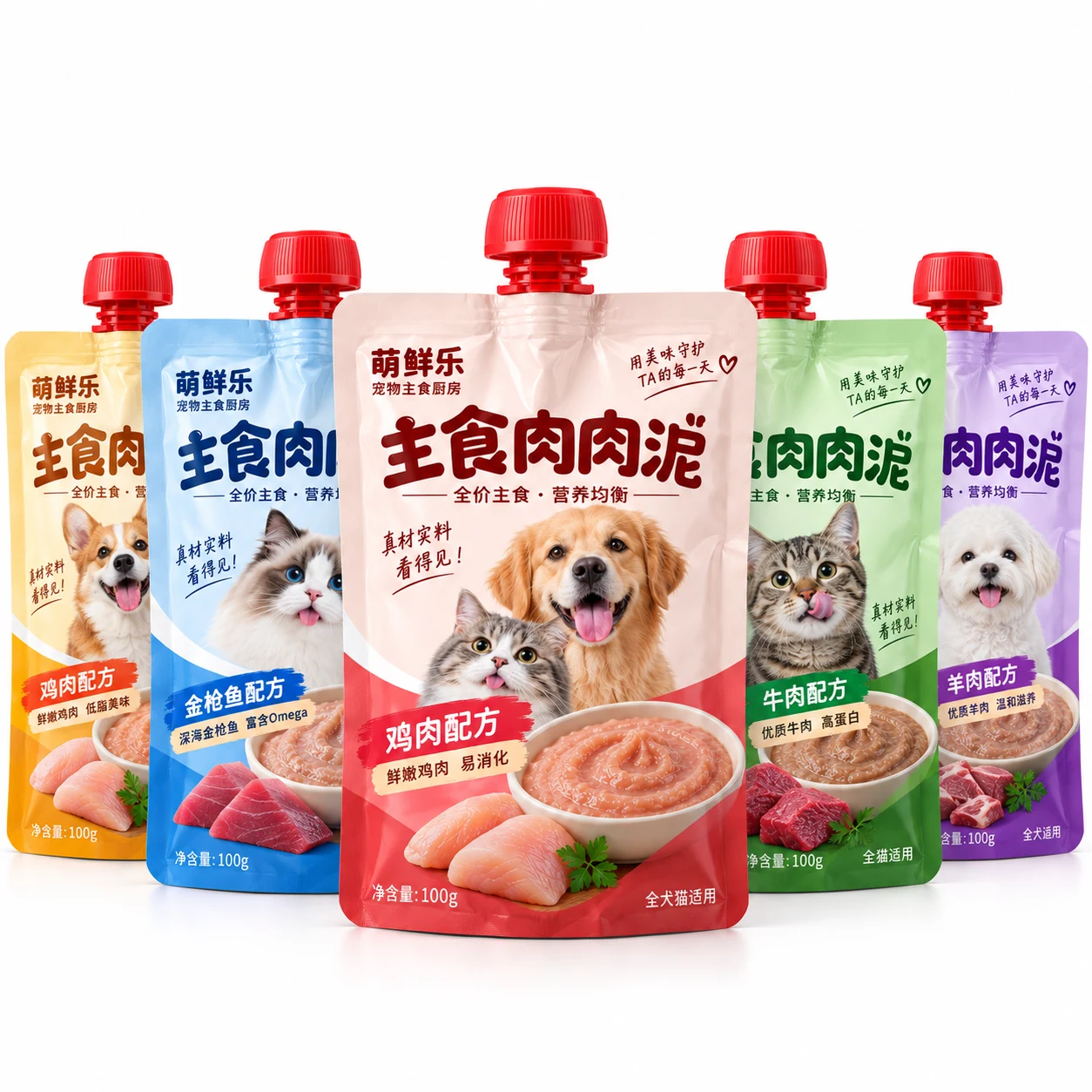 Pet food puree spout pouches - product range