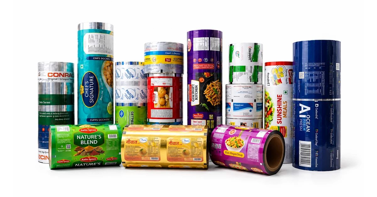 Custom printed roll stock film rolls for food packaging applications
