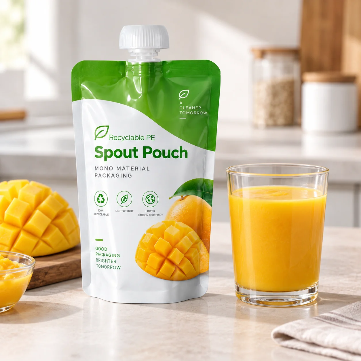 Recyclable spout pouch for drinks and refills