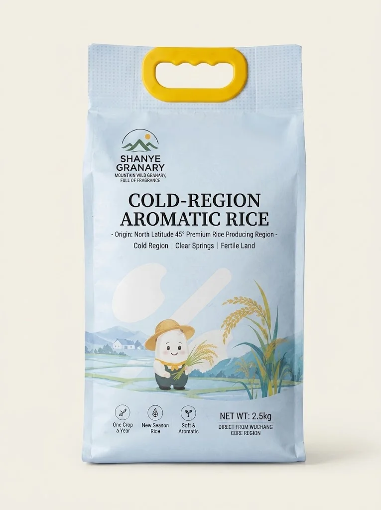 Custom agricultural packaging bags with a carry handle for aromatic rice