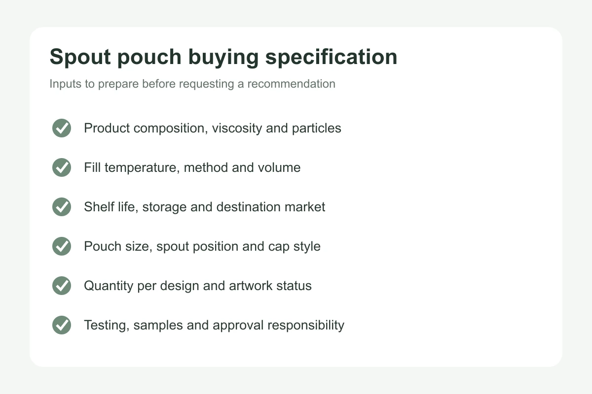 Spout pouch buying specification checklist