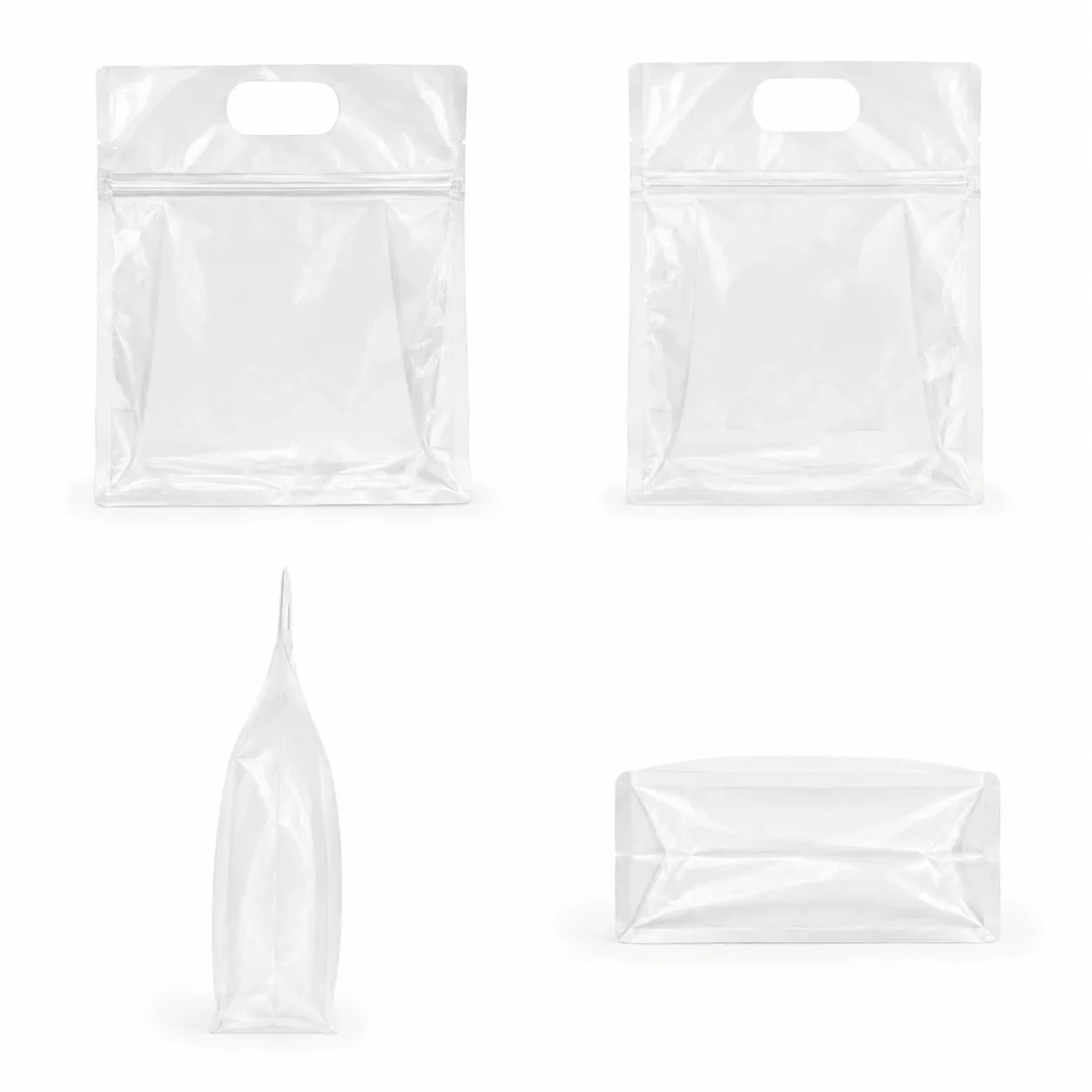 Transparent Handle General-Purpose Pouches: Food-Grade Flat Bottom Pouches in Large Stock packaging view