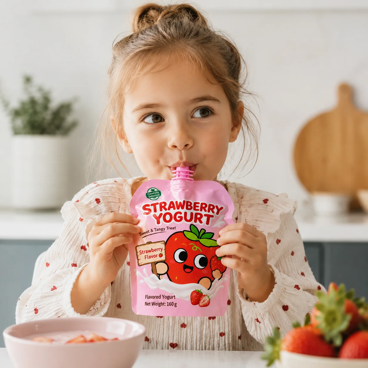 Yogurt pouch used in every day setting