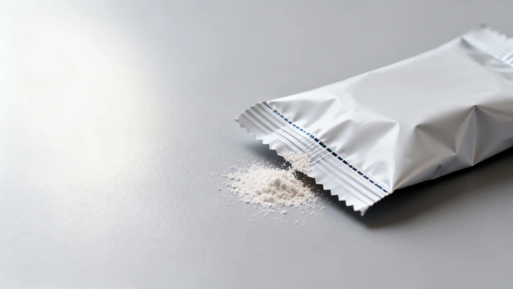 Candy packaging pouch seal area with sour candy sugar dust near the seal line