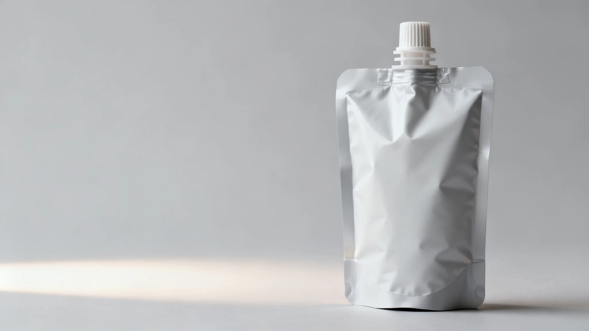 Concept visual of a spouted pouch for sauce showing cap and fitment geometry